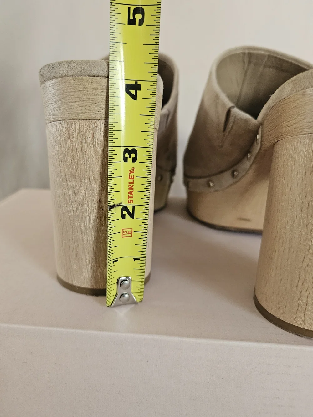 Vince Camuto Beige Suede Platform Mule Heels